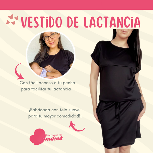 Vestido de maternidad y lactancia negro con cierre