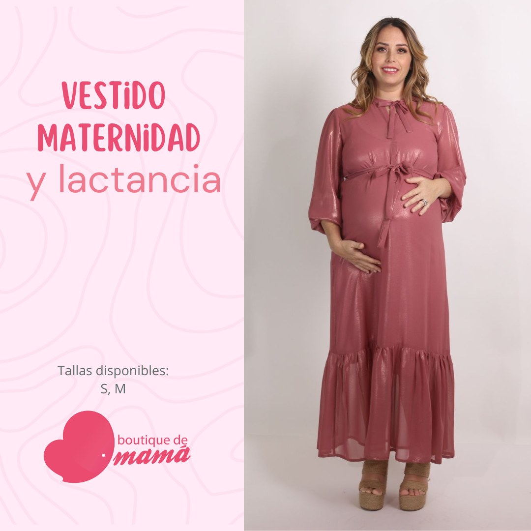 Vestido de maternidad y lactancia midi rosa metálico