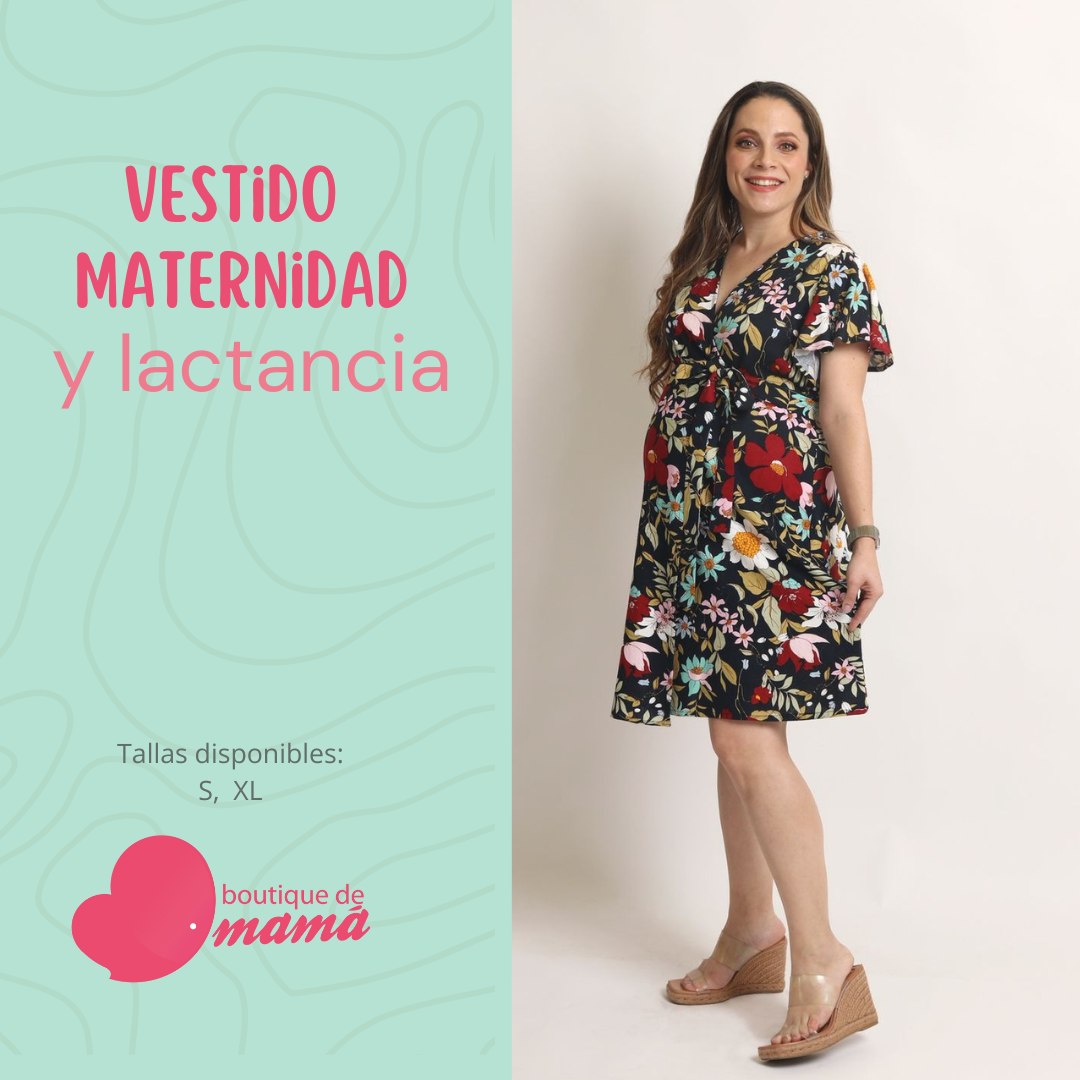 Vestido de maternidad negro envolvente estampado