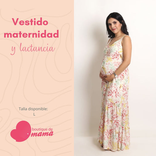 Vestido de maternidad largo tirantes palmas