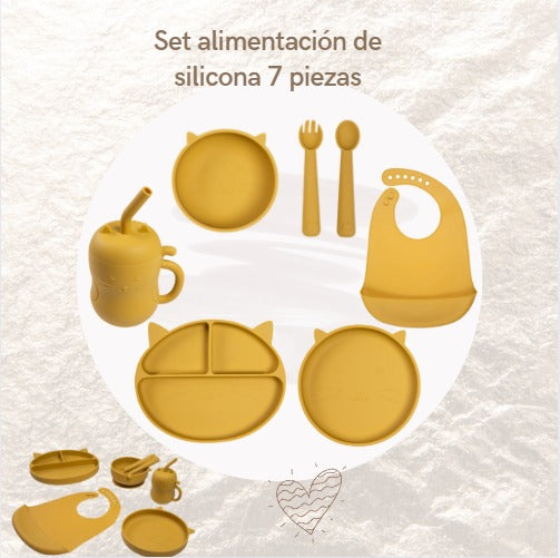 Set de Alimentación de Silicona Gatito 7 Pzas